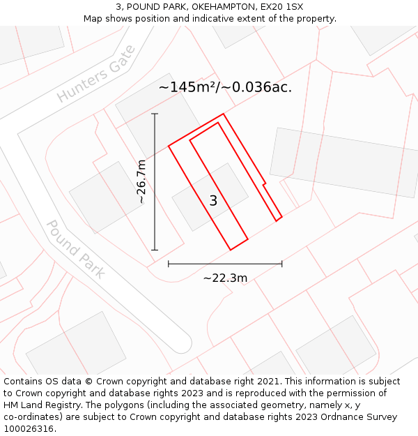 3, POUND PARK, OKEHAMPTON, EX20 1SX: Plot and title map
