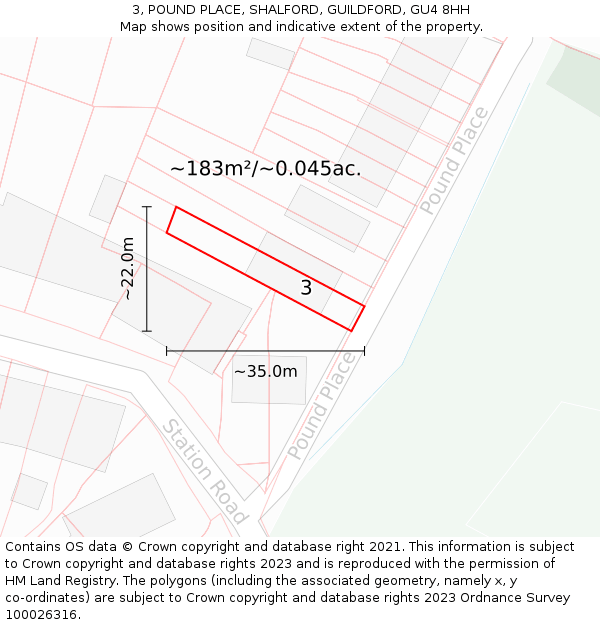 3, POUND PLACE, SHALFORD, GUILDFORD, GU4 8HH: Plot and title map