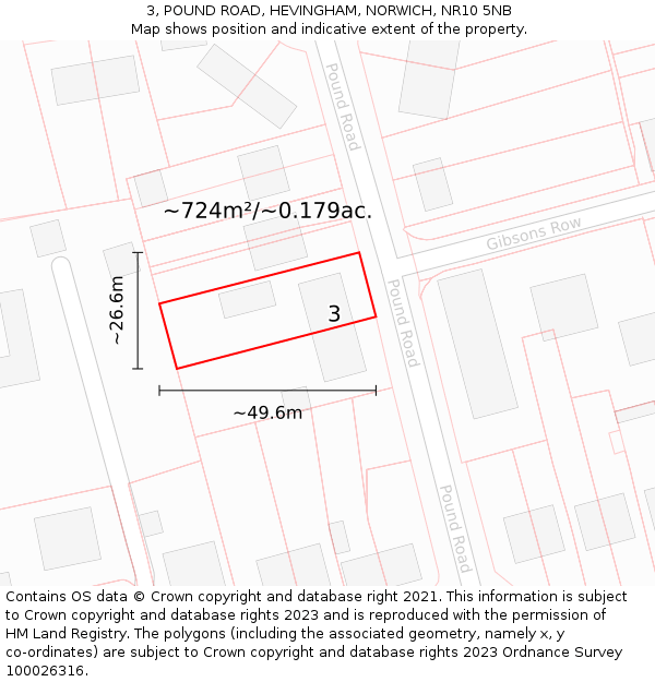 3, POUND ROAD, HEVINGHAM, NORWICH, NR10 5NB: Plot and title map