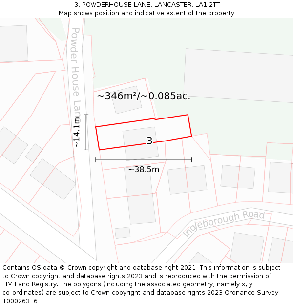 3, POWDERHOUSE LANE, LANCASTER, LA1 2TT: Plot and title map