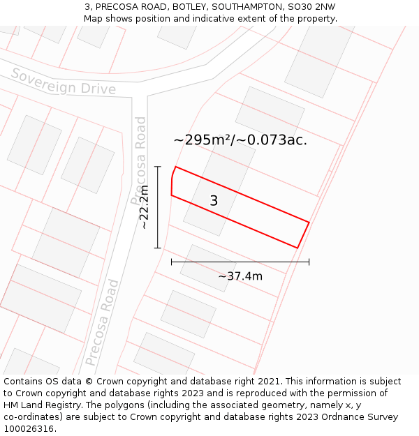 3, PRECOSA ROAD, BOTLEY, SOUTHAMPTON, SO30 2NW: Plot and title map