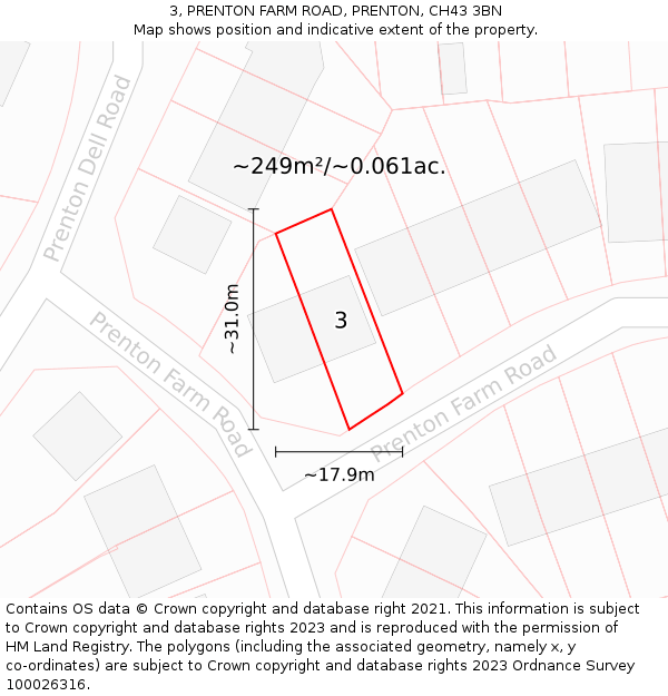3, PRENTON FARM ROAD, PRENTON, CH43 3BN: Plot and title map