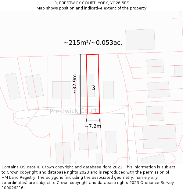 3, PRESTWICK COURT, YORK, YO26 5RS: Plot and title map