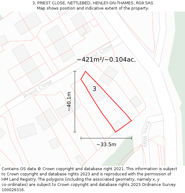 3, PRIEST CLOSE, NETTLEBED, HENLEY-ON-THAMES, RG9 5AS: Plot and title map