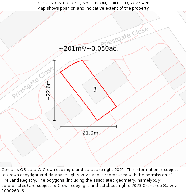 3, PRIESTGATE CLOSE, NAFFERTON, DRIFFIELD, YO25 4PB: Plot and title map