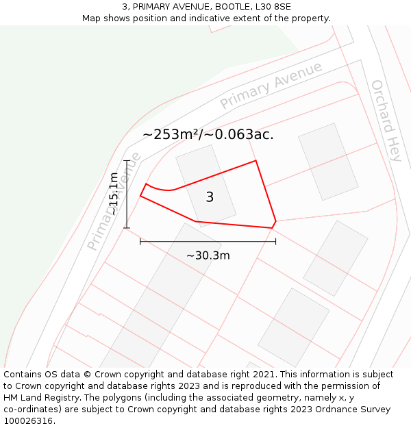 3, PRIMARY AVENUE, BOOTLE, L30 8SE: Plot and title map