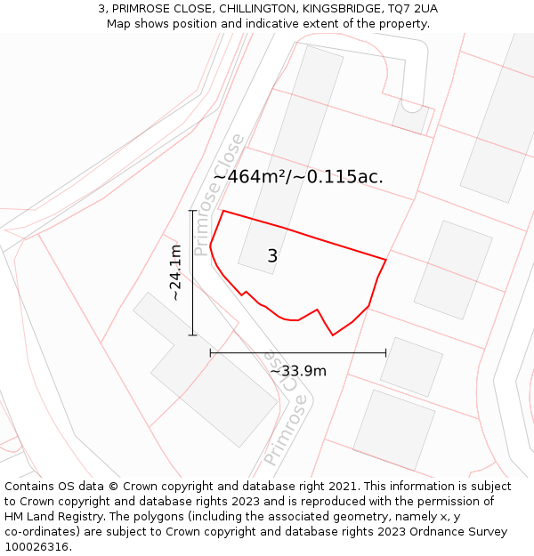 3, PRIMROSE CLOSE, CHILLINGTON, KINGSBRIDGE, TQ7 2UA: Plot and title map
