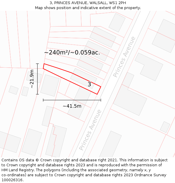 3, PRINCES AVENUE, WALSALL, WS1 2PH: Plot and title map