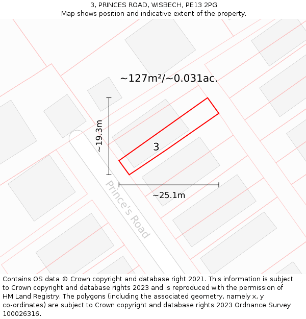 3, PRINCES ROAD, WISBECH, PE13 2PG: Plot and title map
