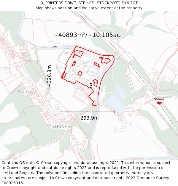 3, PRINTERS DRIVE, STRINES, STOCKPORT, SK6 7GT: Plot and title map