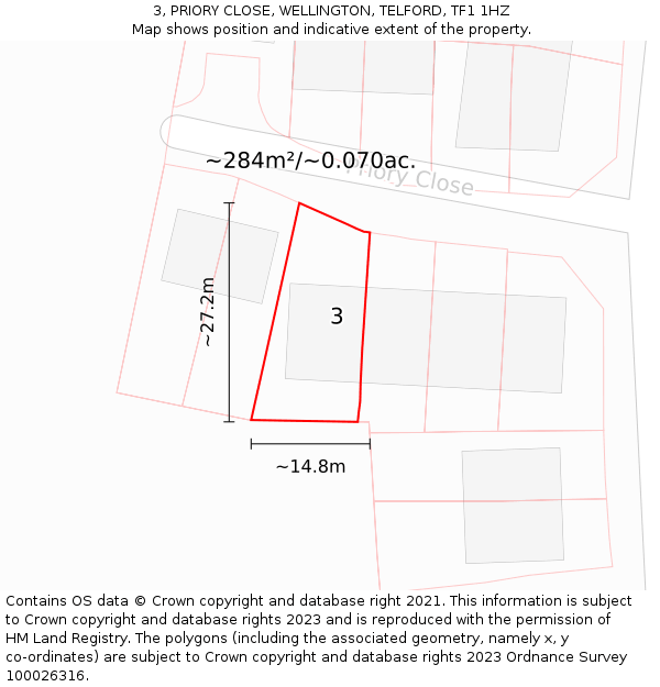 3, PRIORY CLOSE, WELLINGTON, TELFORD, TF1 1HZ: Plot and title map