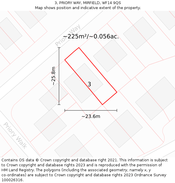 3, PRIORY WAY, MIRFIELD, WF14 9QS: Plot and title map