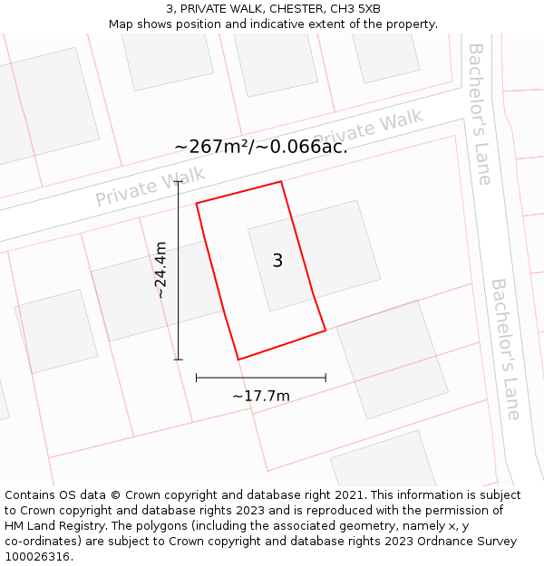 3, PRIVATE WALK, CHESTER, CH3 5XB: Plot and title map