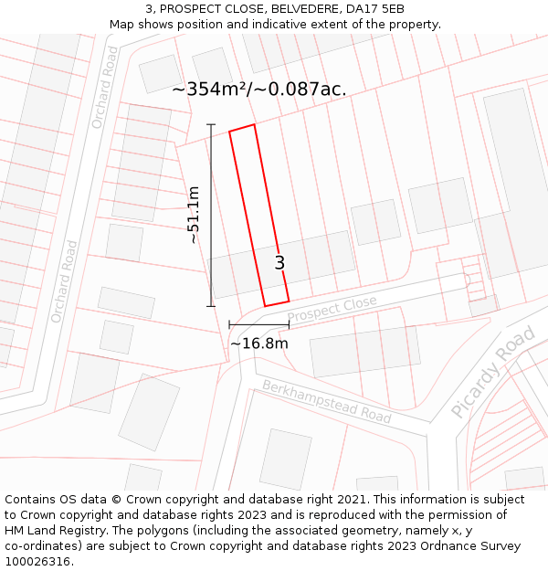 3, PROSPECT CLOSE, BELVEDERE, DA17 5EB: Plot and title map
