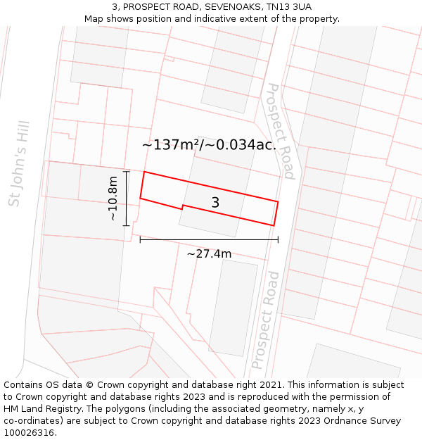 3, PROSPECT ROAD, SEVENOAKS, TN13 3UA: Plot and title map