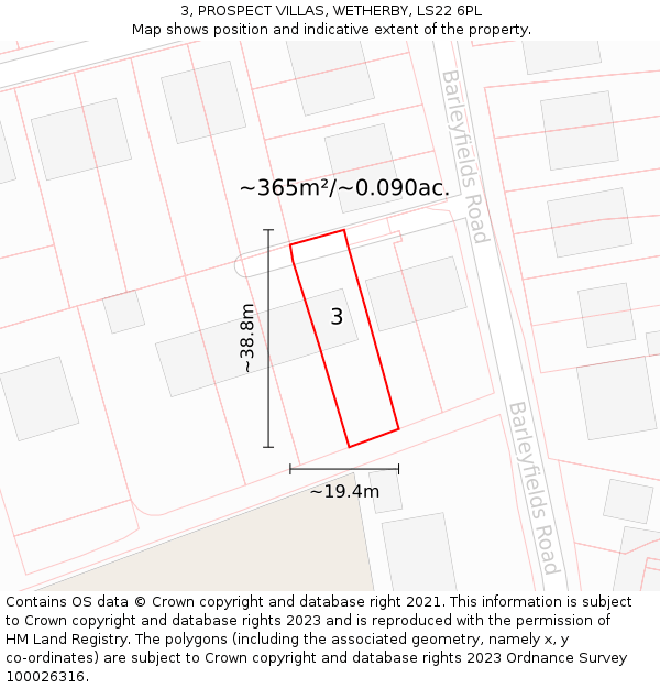 3, PROSPECT VILLAS, WETHERBY, LS22 6PL: Plot and title map