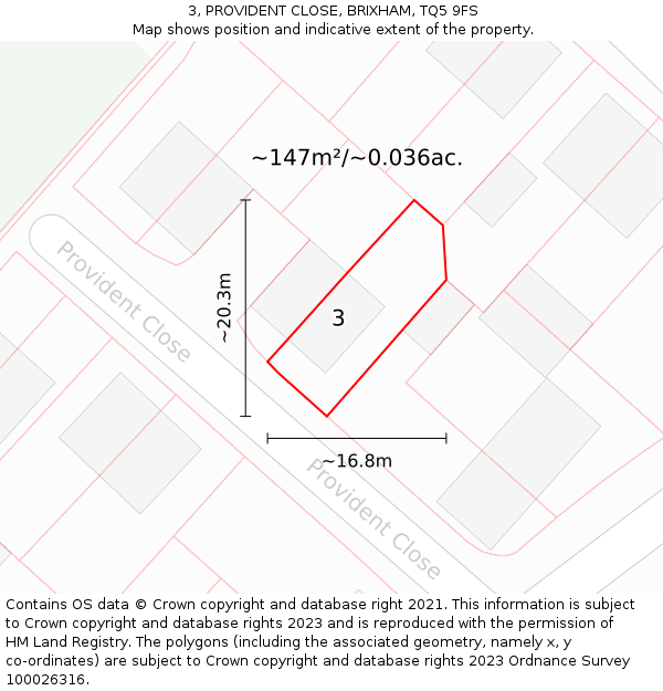 3, PROVIDENT CLOSE, BRIXHAM, TQ5 9FS: Plot and title map