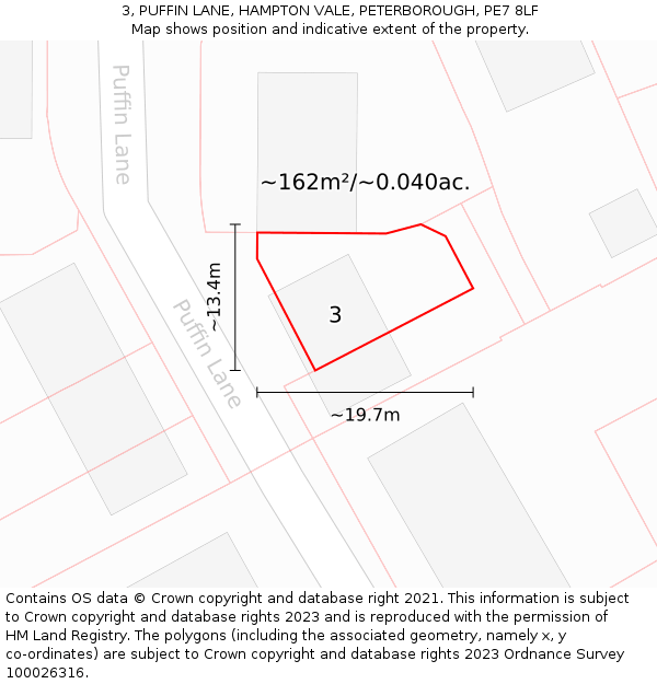 3, PUFFIN LANE, HAMPTON VALE, PETERBOROUGH, PE7 8LF: Plot and title map