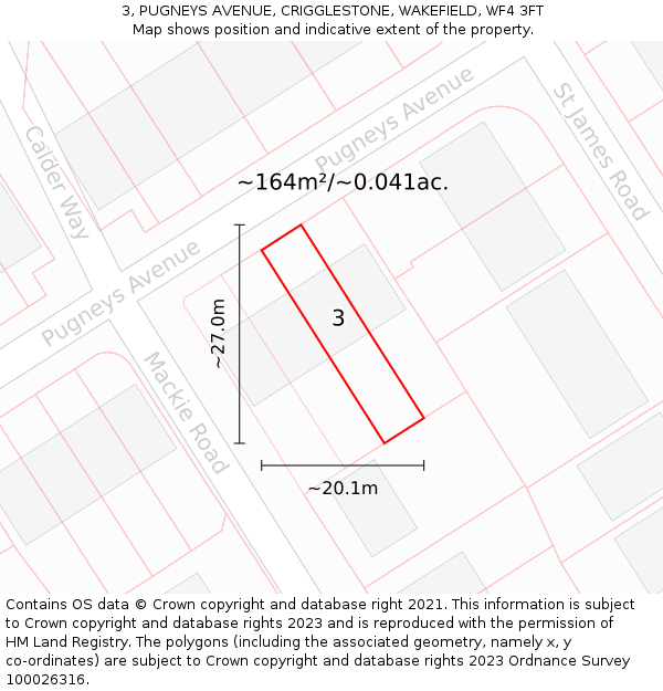 3, PUGNEYS AVENUE, CRIGGLESTONE, WAKEFIELD, WF4 3FT: Plot and title map