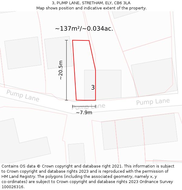3, PUMP LANE, STRETHAM, ELY, CB6 3LA: Plot and title map
