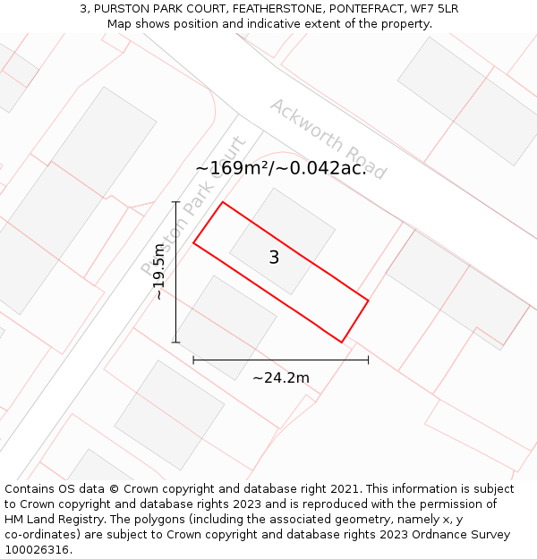 3, PURSTON PARK COURT, FEATHERSTONE, PONTEFRACT, WF7 5LR: Plot and title map