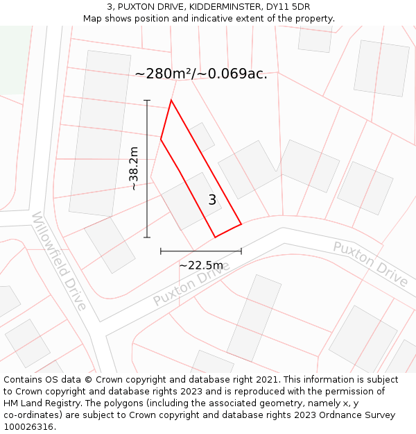 3, PUXTON DRIVE, KIDDERMINSTER, DY11 5DR: Plot and title map