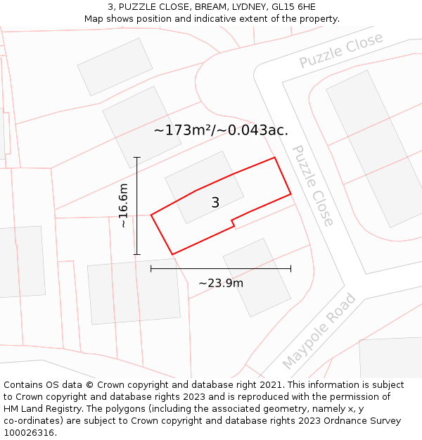 3, PUZZLE CLOSE, BREAM, LYDNEY, GL15 6HE: Plot and title map