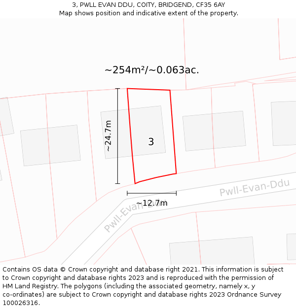 3, PWLL EVAN DDU, COITY, BRIDGEND, CF35 6AY: Plot and title map