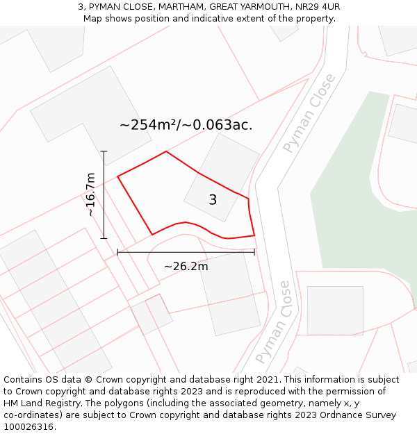 3, PYMAN CLOSE, MARTHAM, GREAT YARMOUTH, NR29 4UR: Plot and title map