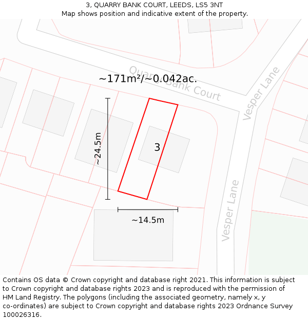 3, QUARRY BANK COURT, LEEDS, LS5 3NT: Plot and title map