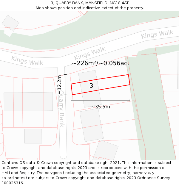 3, QUARRY BANK, MANSFIELD, NG18 4AT: Plot and title map