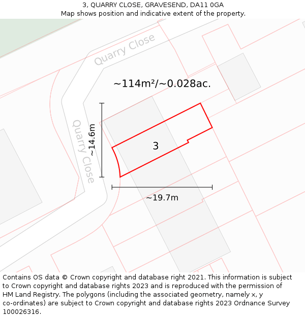 3, QUARRY CLOSE, GRAVESEND, DA11 0GA: Plot and title map