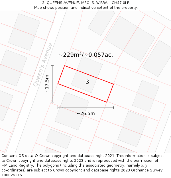 3, QUEENS AVENUE, MEOLS, WIRRAL, CH47 0LR: Plot and title map