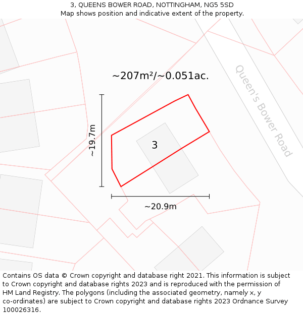 3, QUEENS BOWER ROAD, NOTTINGHAM, NG5 5SD: Plot and title map