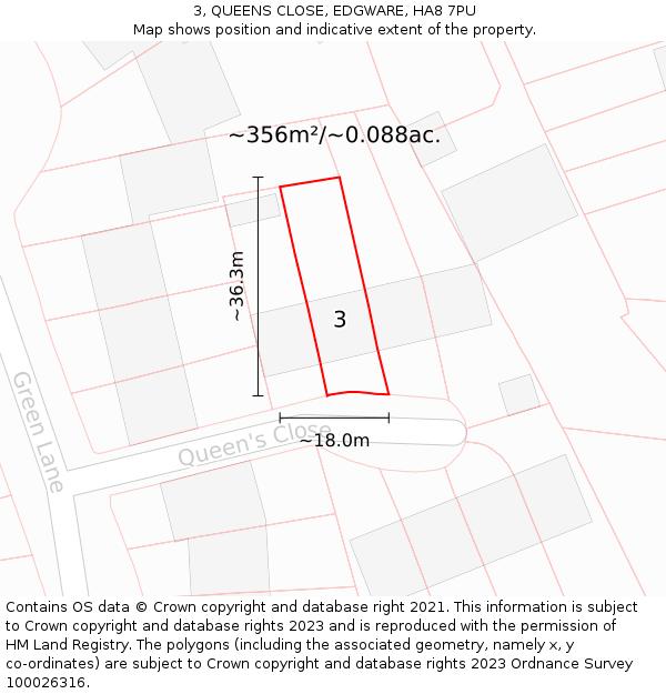 3, QUEENS CLOSE, EDGWARE, HA8 7PU: Plot and title map