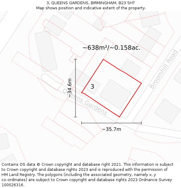 3, QUEENS GARDENS, BIRMINGHAM, B23 5HT: Plot and title map