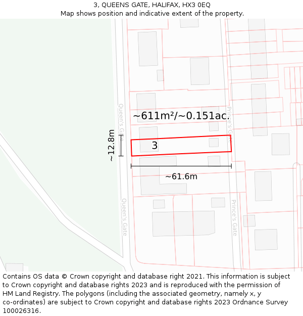 3, QUEENS GATE, HALIFAX, HX3 0EQ: Plot and title map