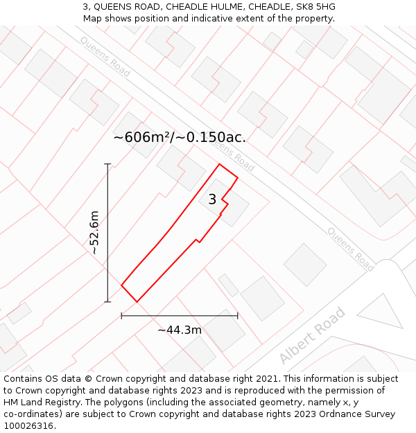 3, QUEENS ROAD, CHEADLE HULME, CHEADLE, SK8 5HG: Plot and title map