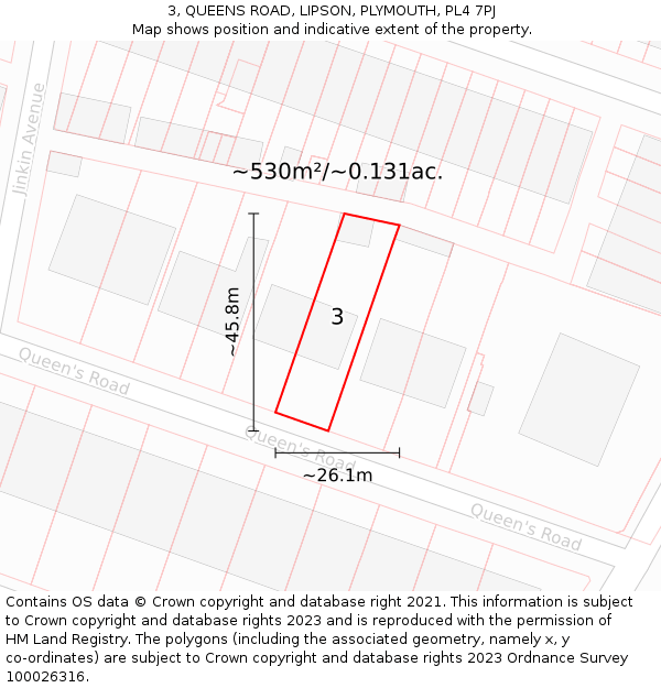 3, QUEENS ROAD, LIPSON, PLYMOUTH, PL4 7PJ: Plot and title map