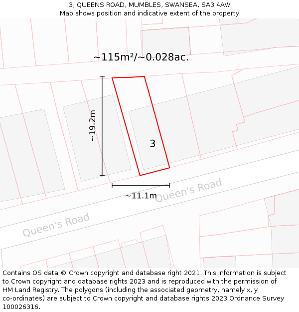 3, QUEENS ROAD, MUMBLES, SWANSEA, SA3 4AW: Plot and title map