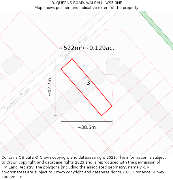 3, QUEENS ROAD, WALSALL, WS5 3NF: Plot and title map