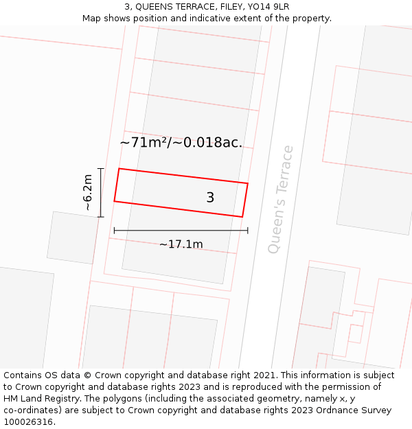3, QUEENS TERRACE, FILEY, YO14 9LR: Plot and title map