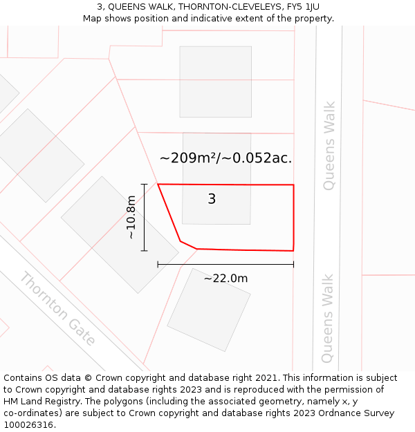 3, QUEENS WALK, THORNTON-CLEVELEYS, FY5 1JU: Plot and title map