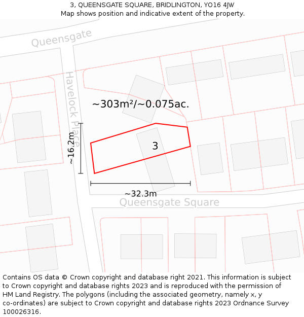3, QUEENSGATE SQUARE, BRIDLINGTON, YO16 4JW: Plot and title map