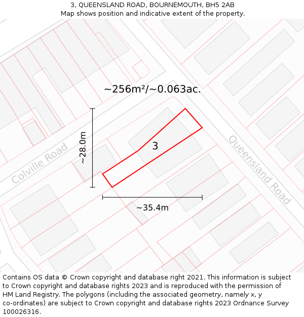 3, QUEENSLAND ROAD, BOURNEMOUTH, BH5 2AB: Plot and title map