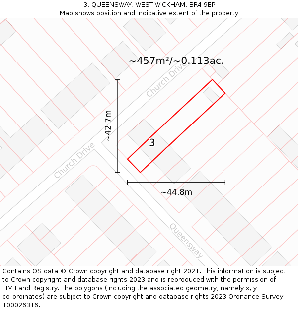 3, QUEENSWAY, WEST WICKHAM, BR4 9EP: Plot and title map