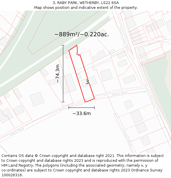 3, RABY PARK, WETHERBY, LS22 6SA: Plot and title map