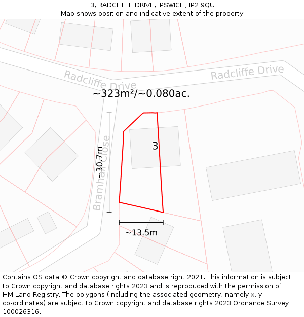 3, RADCLIFFE DRIVE, IPSWICH, IP2 9QU: Plot and title map