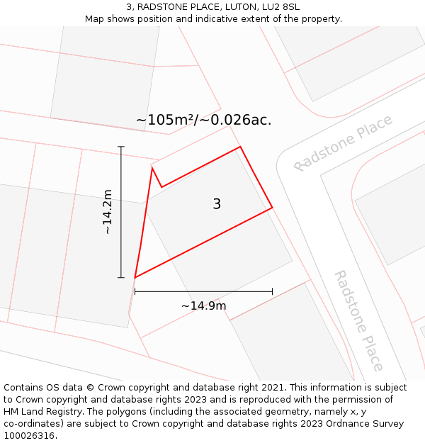 3, RADSTONE PLACE, LUTON, LU2 8SL: Plot and title map