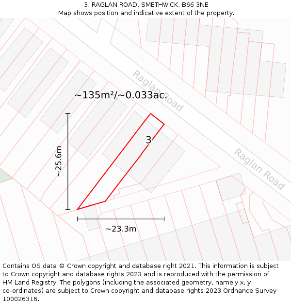 3, RAGLAN ROAD, SMETHWICK, B66 3NE: Plot and title map